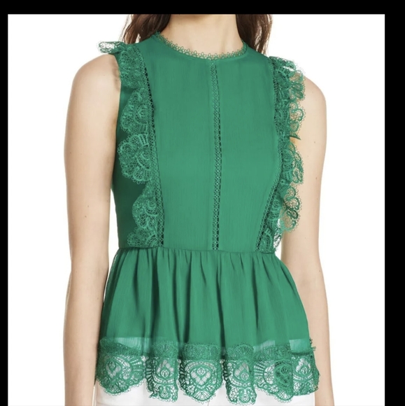 Ted Baker Green Lace Peplum Blouse Top - Picture 3 of 9